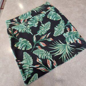 LILY MORGAN Women's Stretch Black Tropical Green Leaves & Floral Print Skirt XL